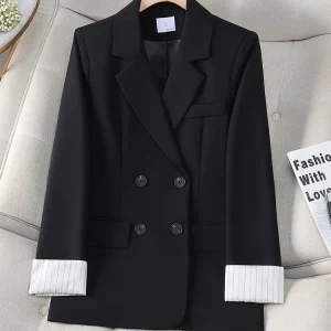 Yitimuceng 2025 Female Long Sleeve Double Breasted Loose Ladies Jacket Fashion Office Women Turn Down Collar Casual Blazer Coat