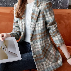 Tartan Wool Single-Breasted Blazer - High-End Versatile Stylish Commuter Professional Slim-Fit Jacket