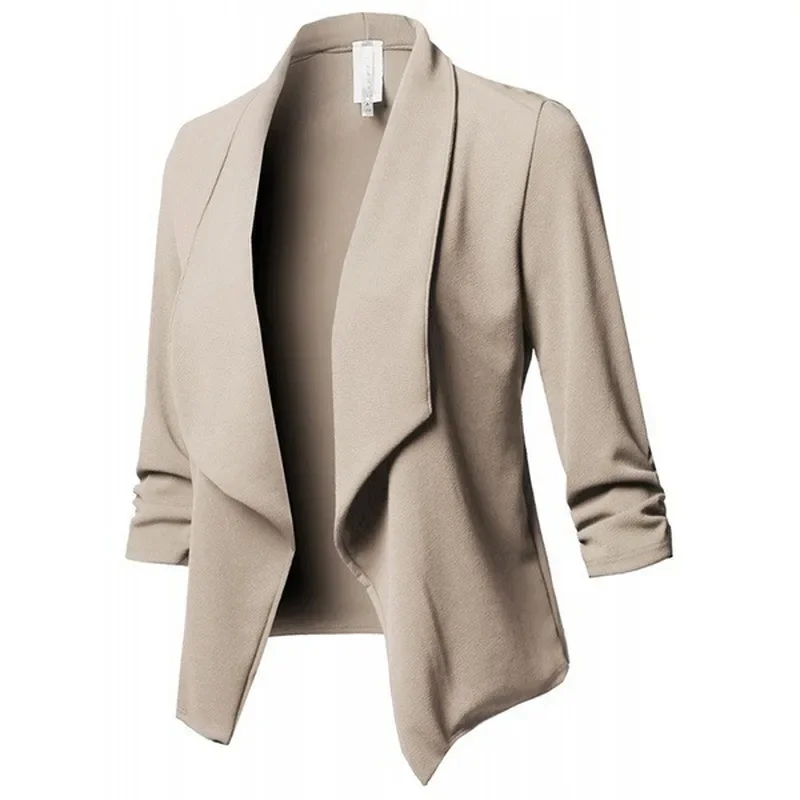 Women Black Thin Blazer Cardigan Coat 2025 Long Sleeve Female Blazers and Jackets Ruched Asymmetrical Casual Business Suit Lady - Image 4