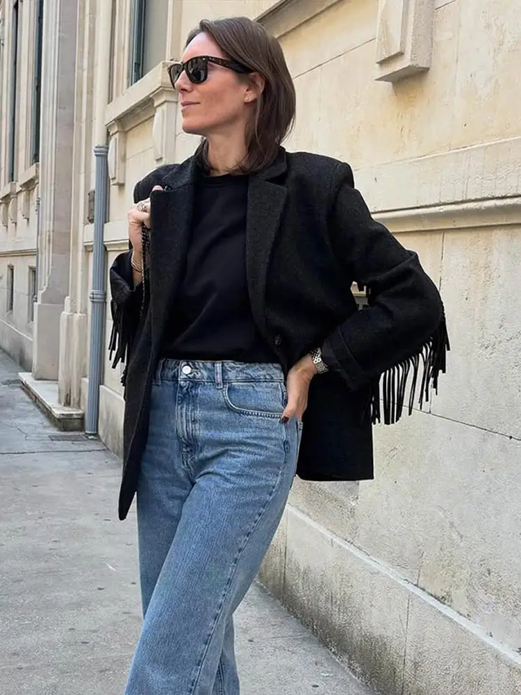 Fashion Tassel Blazer Coat Women's Turn-down Collar Full Sleeve Single Breasted Jacket 2026 Spring New Lady High Street Outwear - Image 6