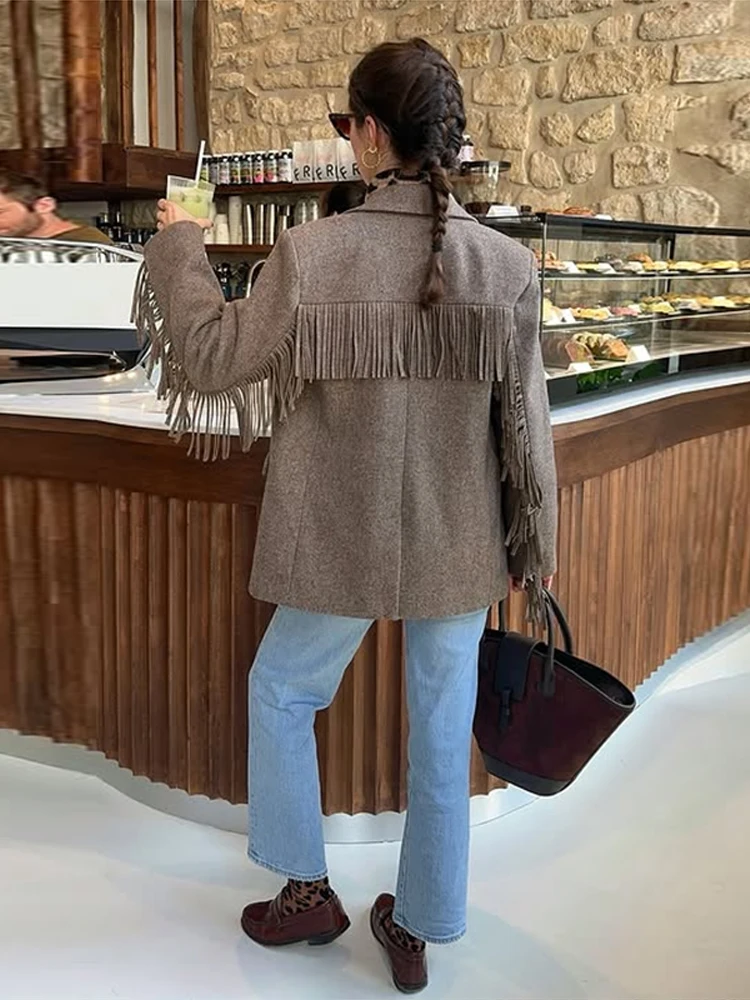 Fashion Tassel Blazer Coat Women's Turn-down Collar Full Sleeve Single Breasted Jacket 2026 Spring New Lady High Street Outwear - Image 5