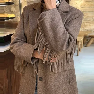 Fashion Tassel Blazer Coat Women's Turn-down Collar Full Sleeve Single Breasted Jacket 2026 Spring New Lady High Street Outwear