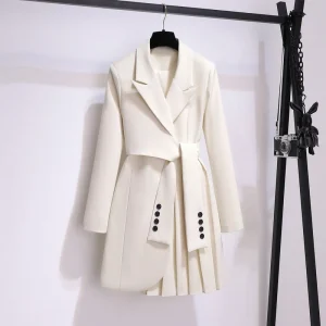 Blazer Women 2025 Spring New Fashion Women Clothing Suit Skirt Jacket Belt Waist Slim Suit Women Blazer Long Coat Black Blazers