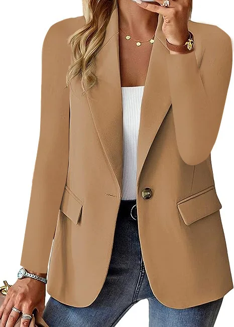 Women's blazer casual long-sleeved top solid color suit collar button simple temperament commuter plus size blazer