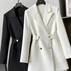Women Suit Blazer Elegant Coat 2025 Spring Autumn Fashion Korean Blazer Luxury Double Breasted Jacket Solid Ladies Tops Clothes