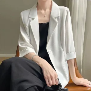 Women's Fashionable fashion Notched Collar Long Sleeve Ladies Outerwear Stylish Tops Women Thin Black Blazers Suit 2025