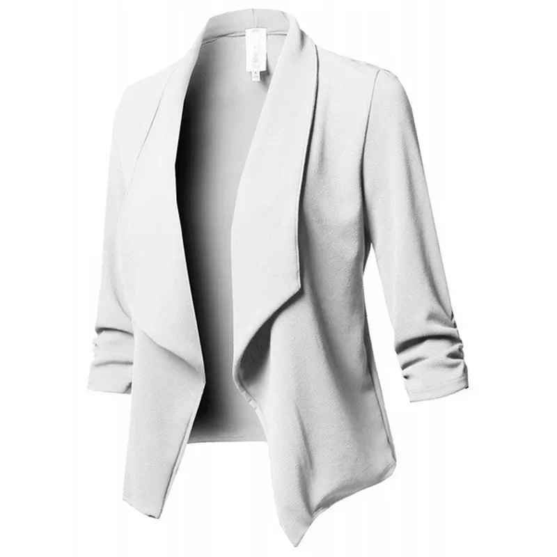 Women Black Thin Blazer Cardigan Coat 2025 Long Sleeve Female Blazers and Jackets Ruched Asymmetrical Casual Business Suit Lady - Image 5