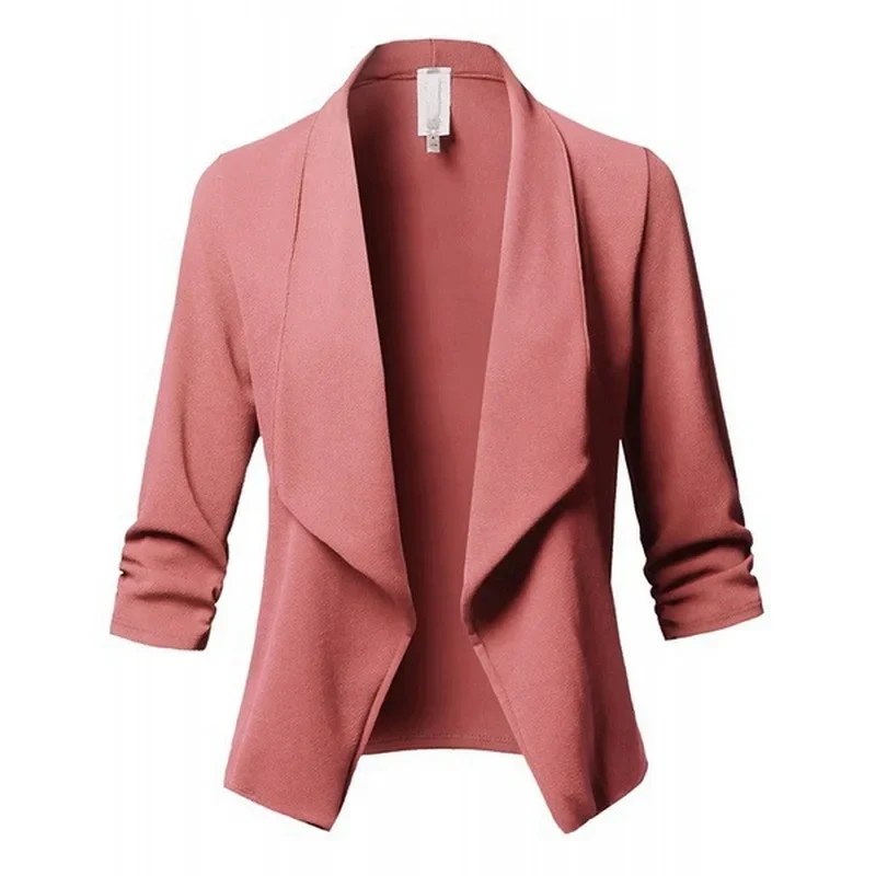 Women Black Thin Blazer Cardigan Coat 2025 Long Sleeve Female Blazers and Jackets Ruched Asymmetrical Casual Business Suit Lady - Image 2